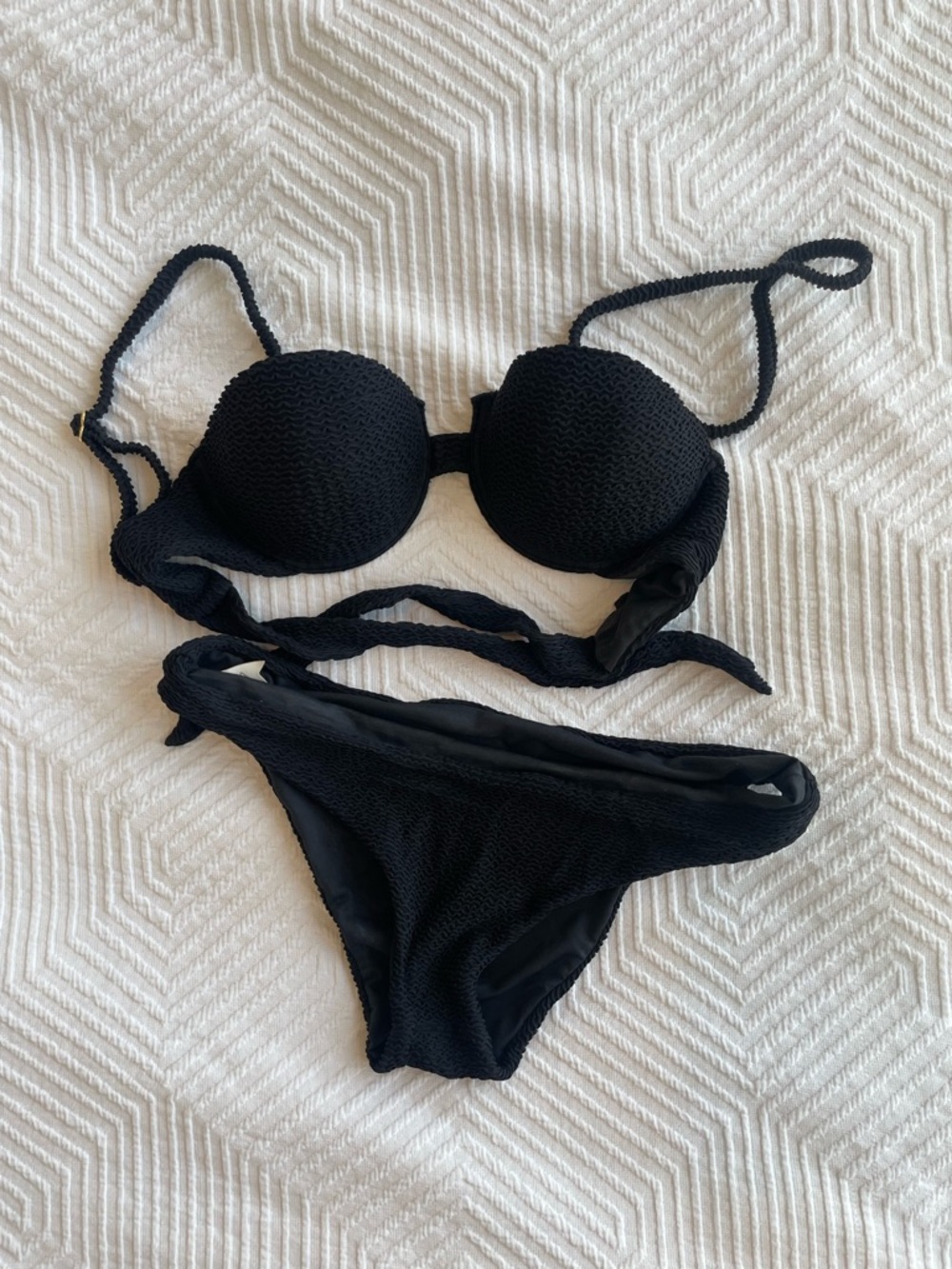 ANCORA XS / S Scrunch Black Push-Up Bikini Top and Bottom Set